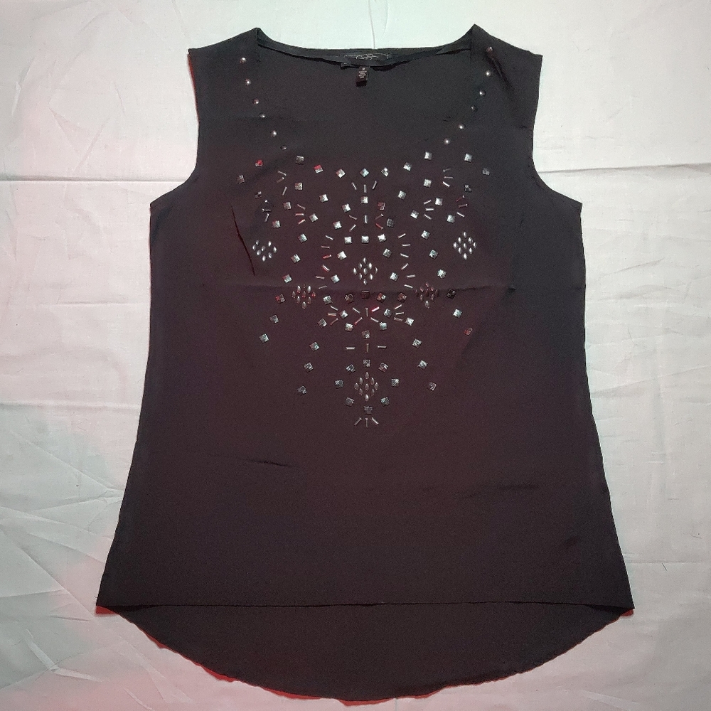 Jessica Simpson Tank Top Women's Small Black Embellished Round Neck Short Sleeve